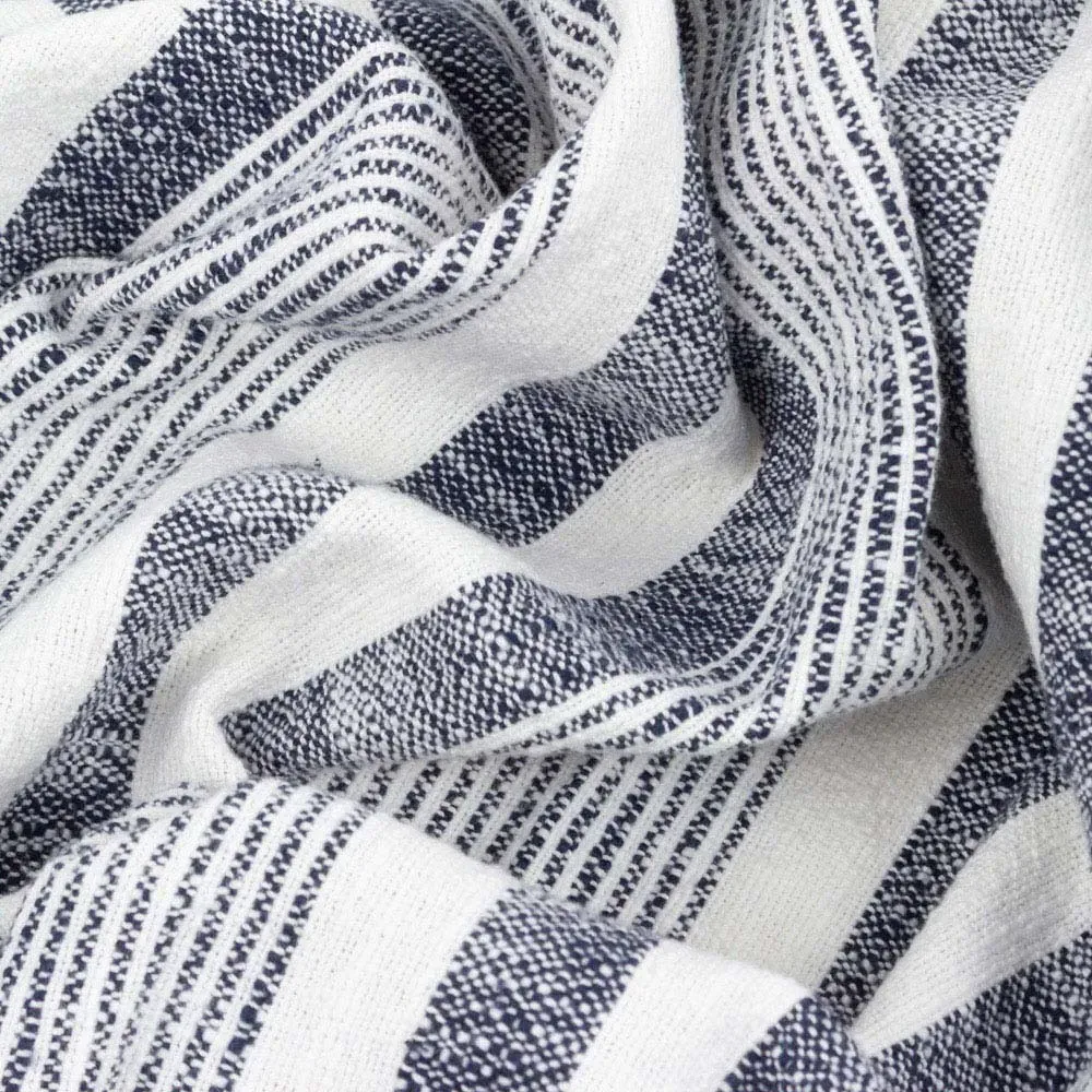 Neela Navy Stripe Fringed Throw - Multi