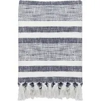Neela Navy Stripe Fringed Throw - Multi