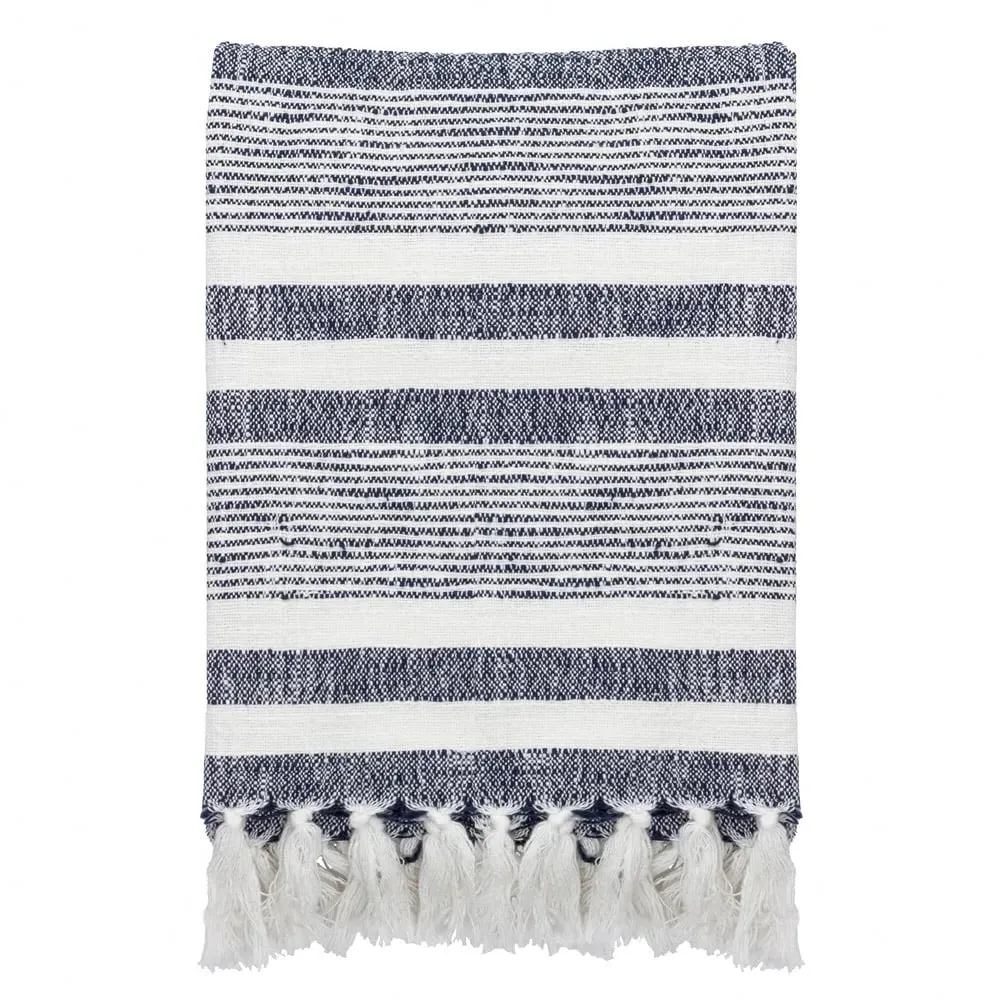 Neela Navy Stripe Fringed Throw - Multi image