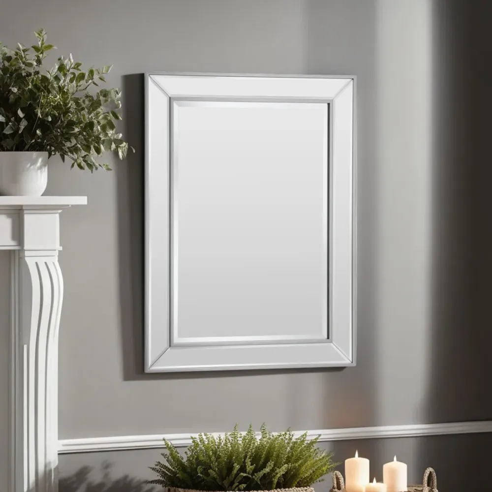 Angled Bevelled Wall Mirror - Warm Silver