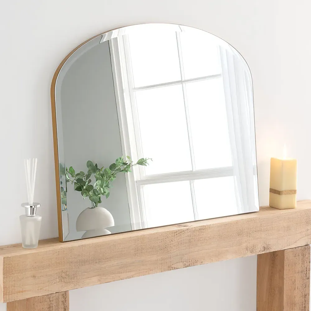 Arch Bevelled Overmantle Mirror - Gold
