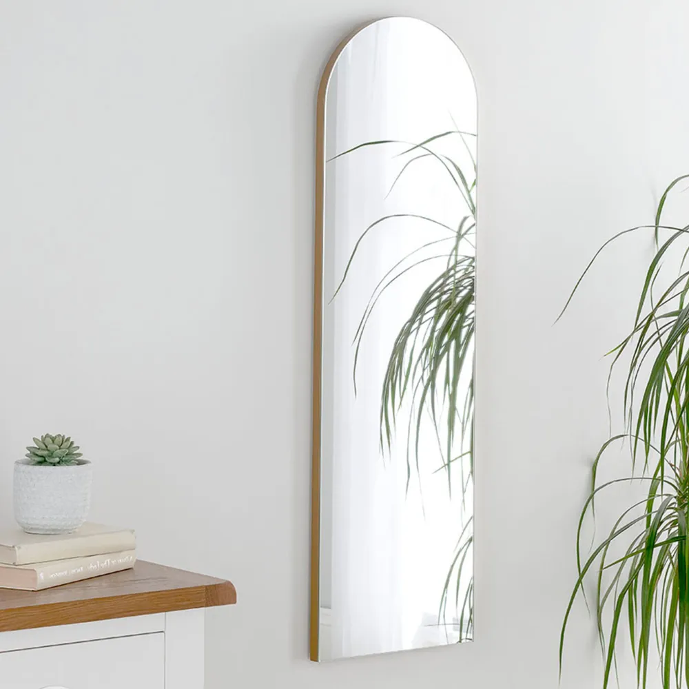 Arched Narrow Wall Mirror - Gold