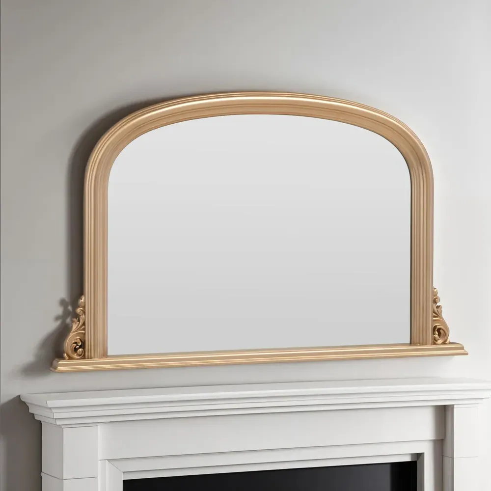 Arched Overmantle Mirror with Ribbed Design - Gold