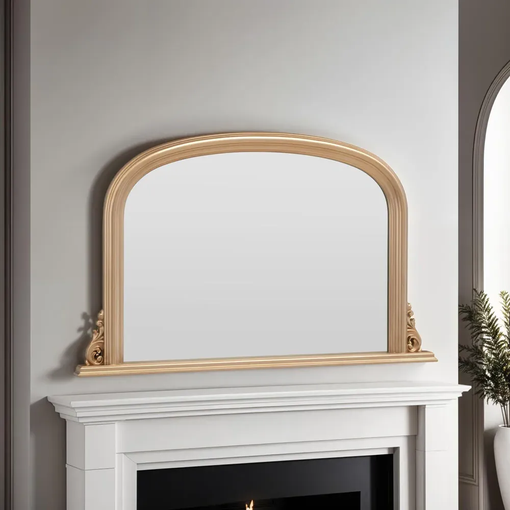 Arched Overmantle Mirror with Ribbed Design - Gold