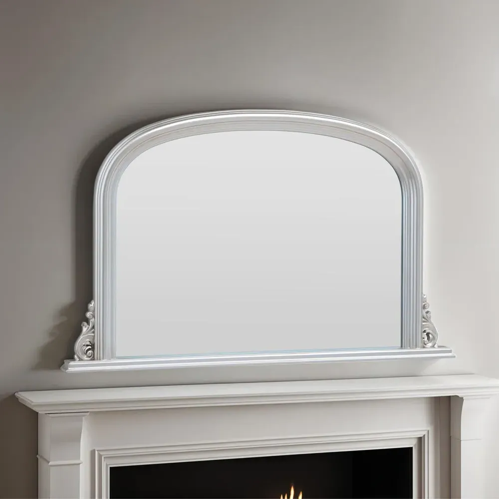 Arched Overmantle Mirror with Ribbed Design - Silver