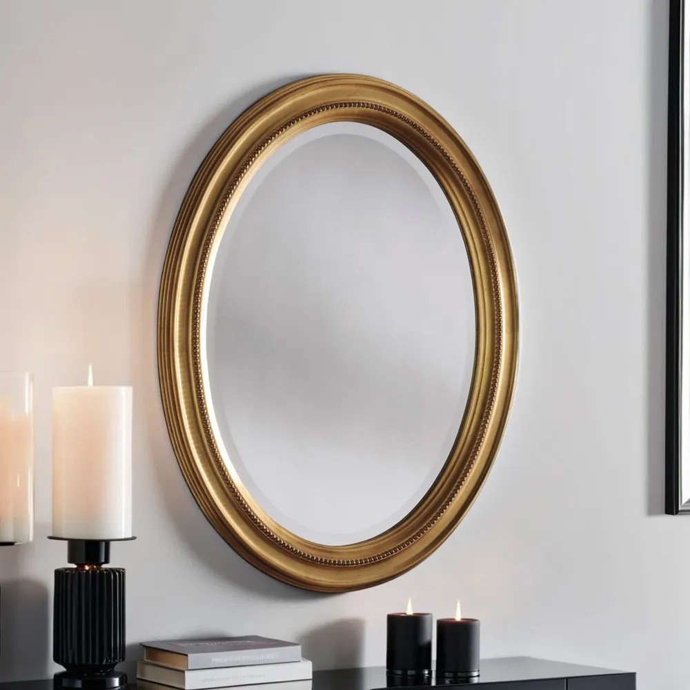 Beaded Oval Wall Mirror - Gold
