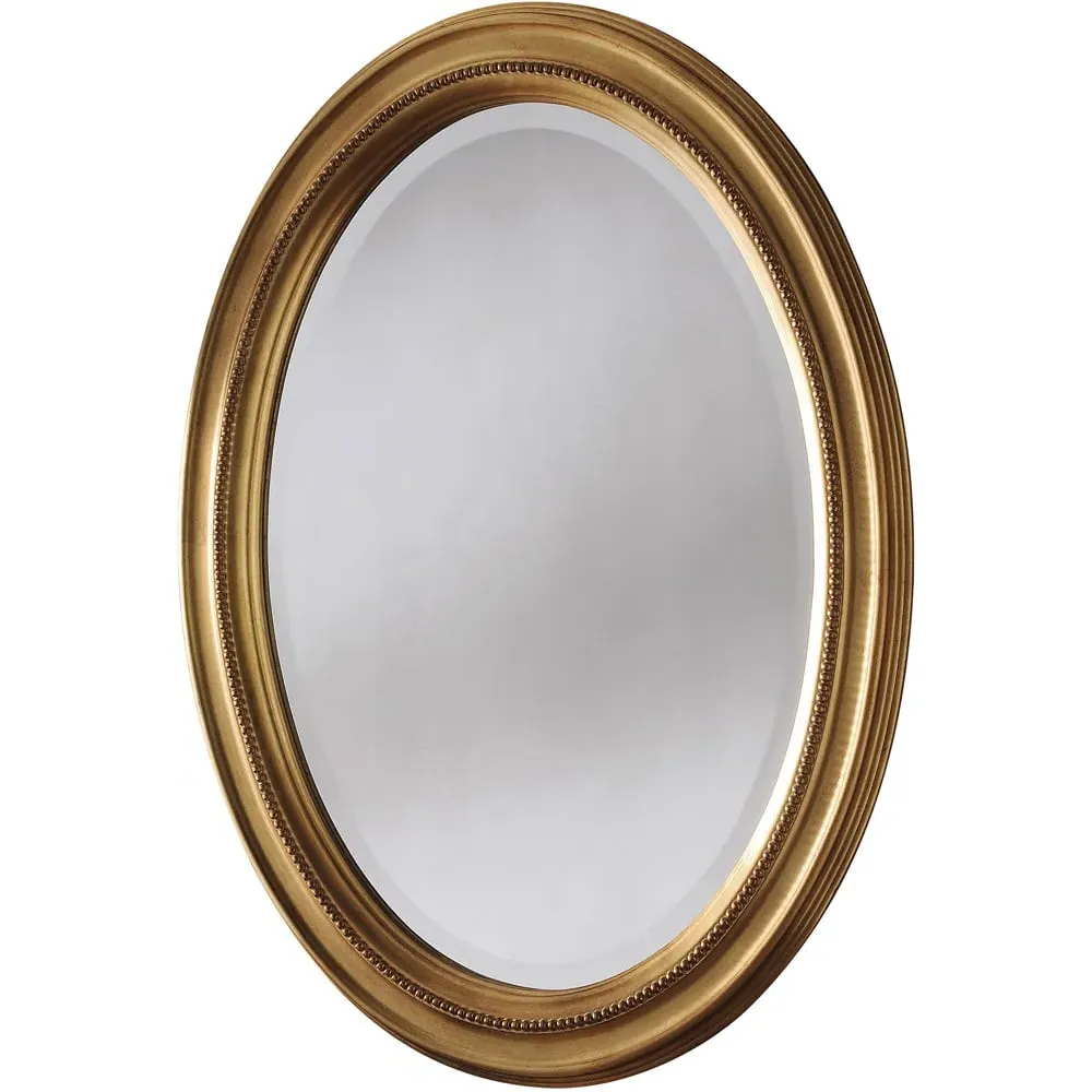 Beaded Oval Wall Mirror - Gold