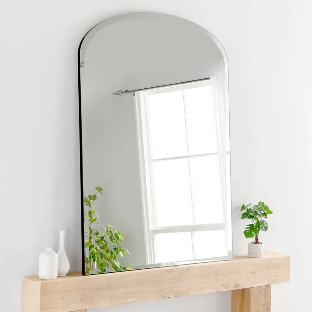 Bevelled Arched Overmantle Mirror - Black