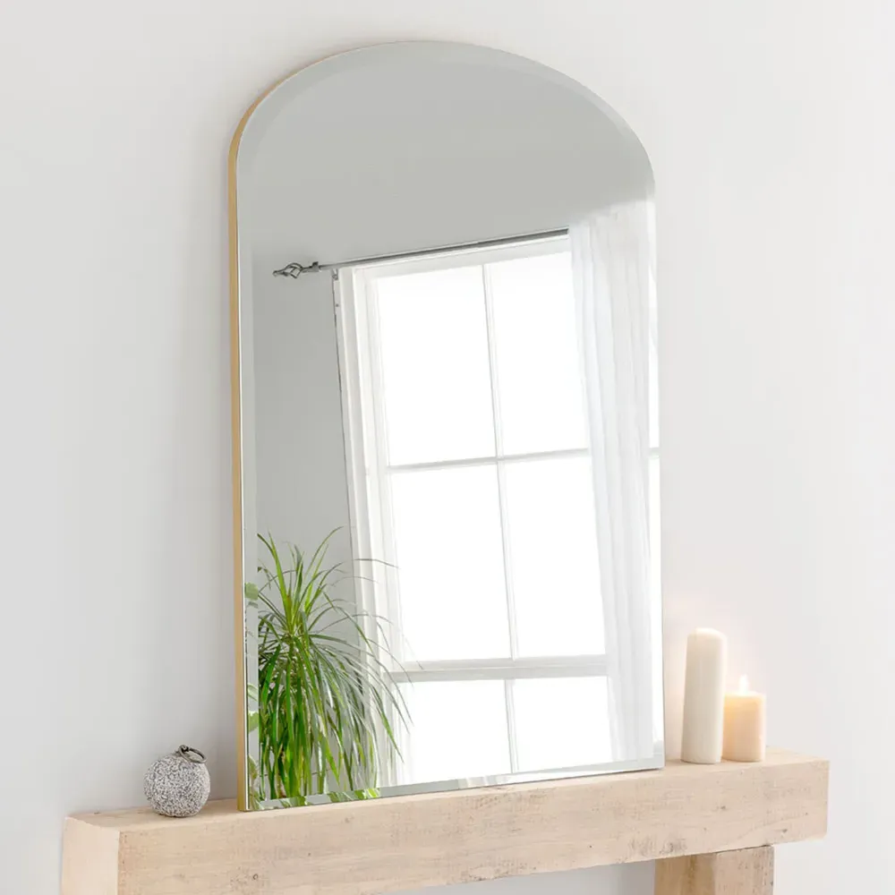 Bevelled Arched Overmantle Mirror - Gold