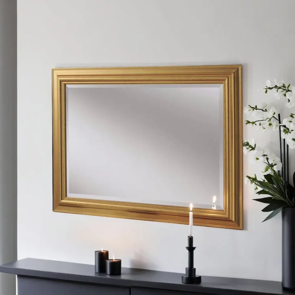 Bevelled Framed Wall Mirror - Gold