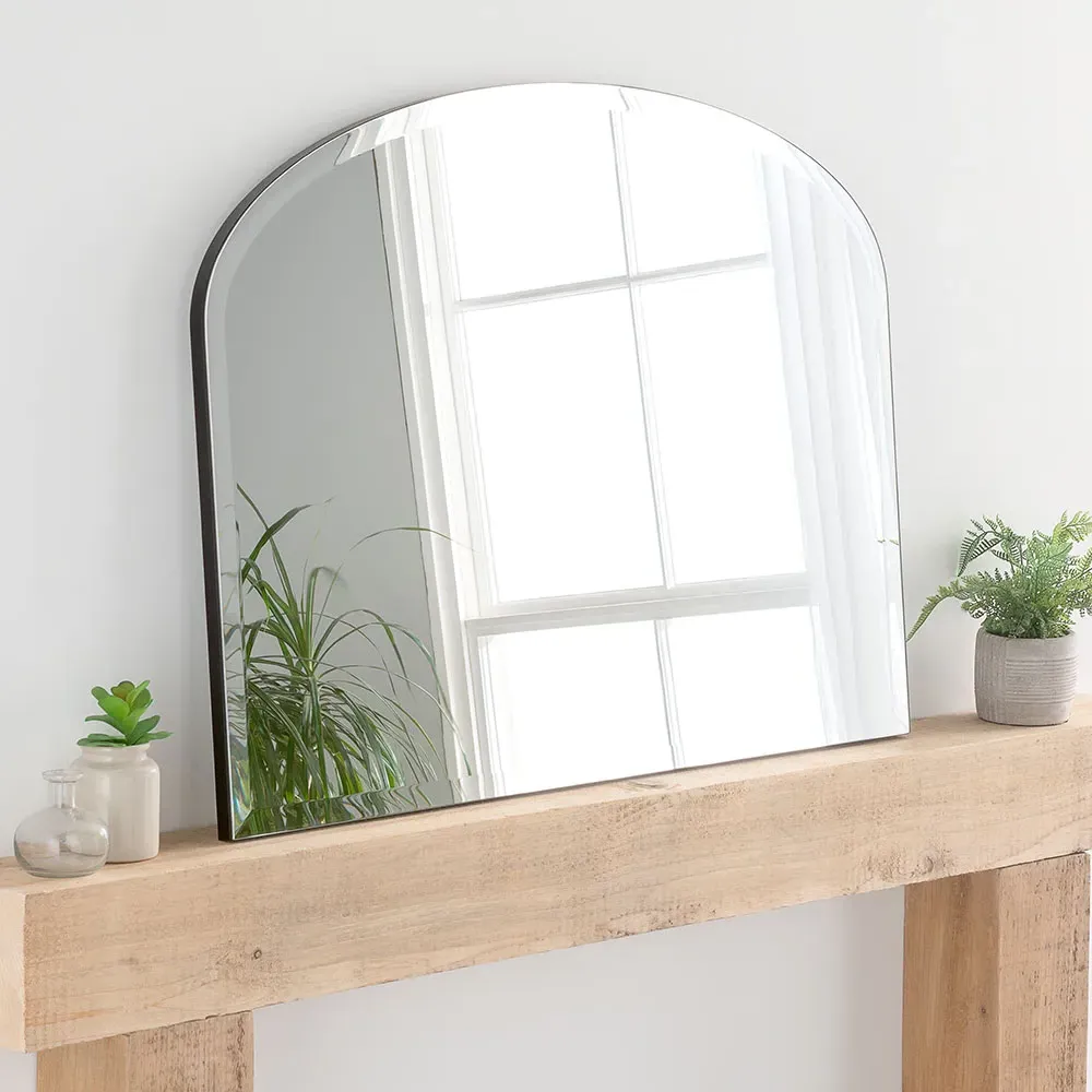 Black Arch Bevelled Overmantle Mirror - Black