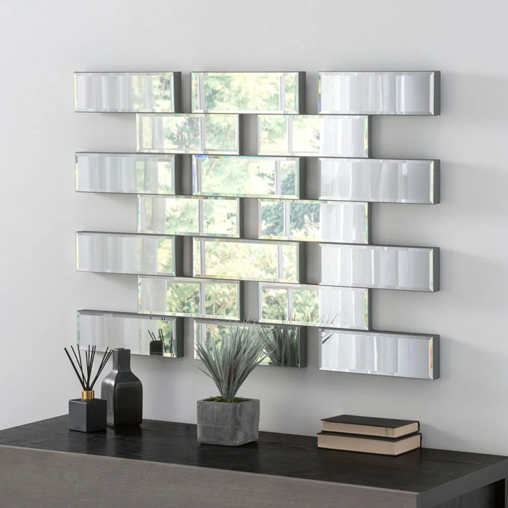 Brickwork Bevelled Mirror 70 x 100cm - Silver