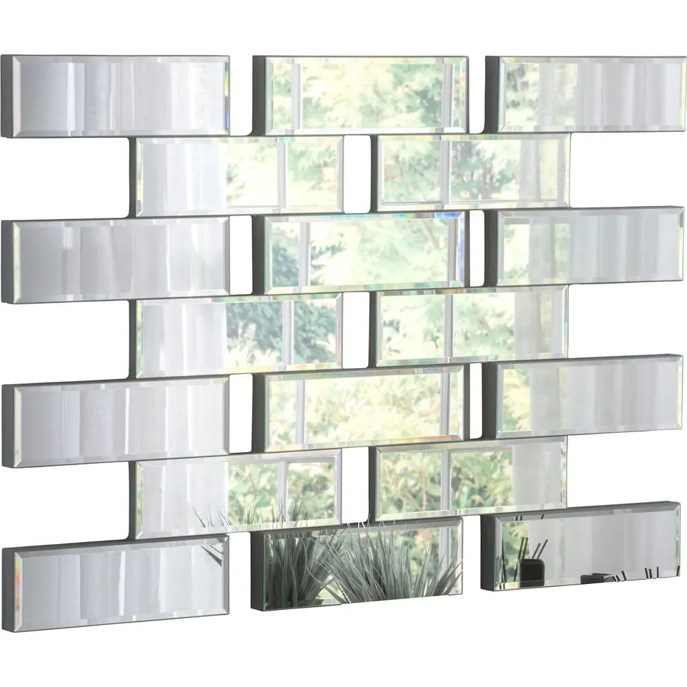 Brickwork Bevelled Mirror 70 x 100cm - Silver image