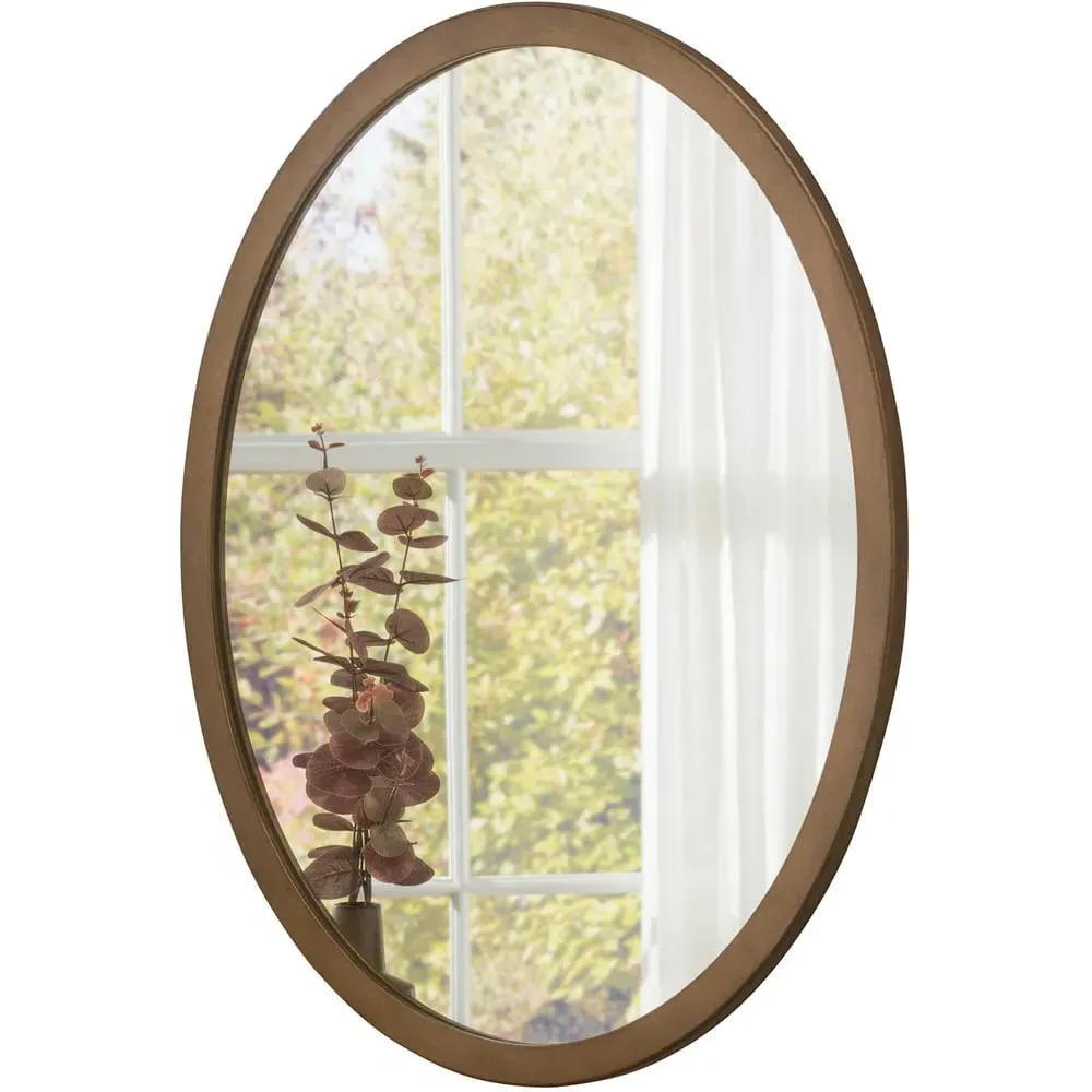 Bronze Oval Mirror - Brown, Wood