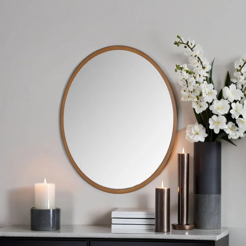 Bronze Oval Mirror - Brown, Wood