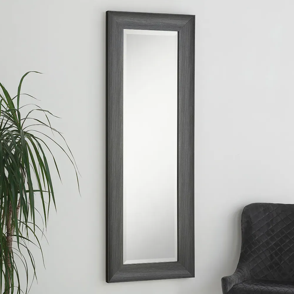 Dark Grey Scooped Bevelled Dressing Mirror - Grey