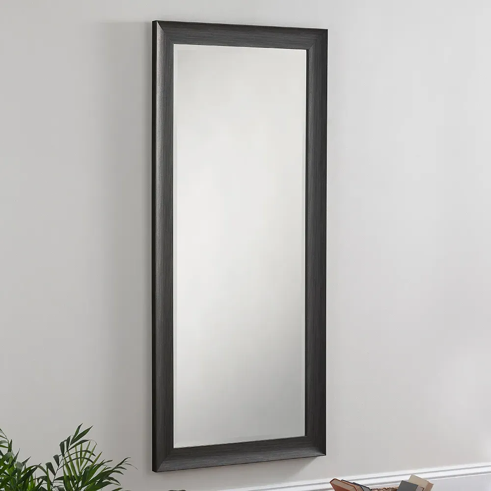 Dark Grey Scooped Bevelled Full Length Mirror - Grey