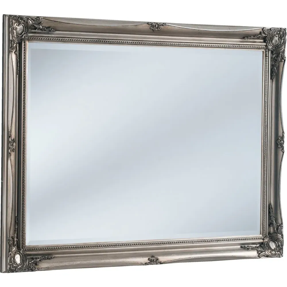 French Style Carved Bevelled Mirror - Silver