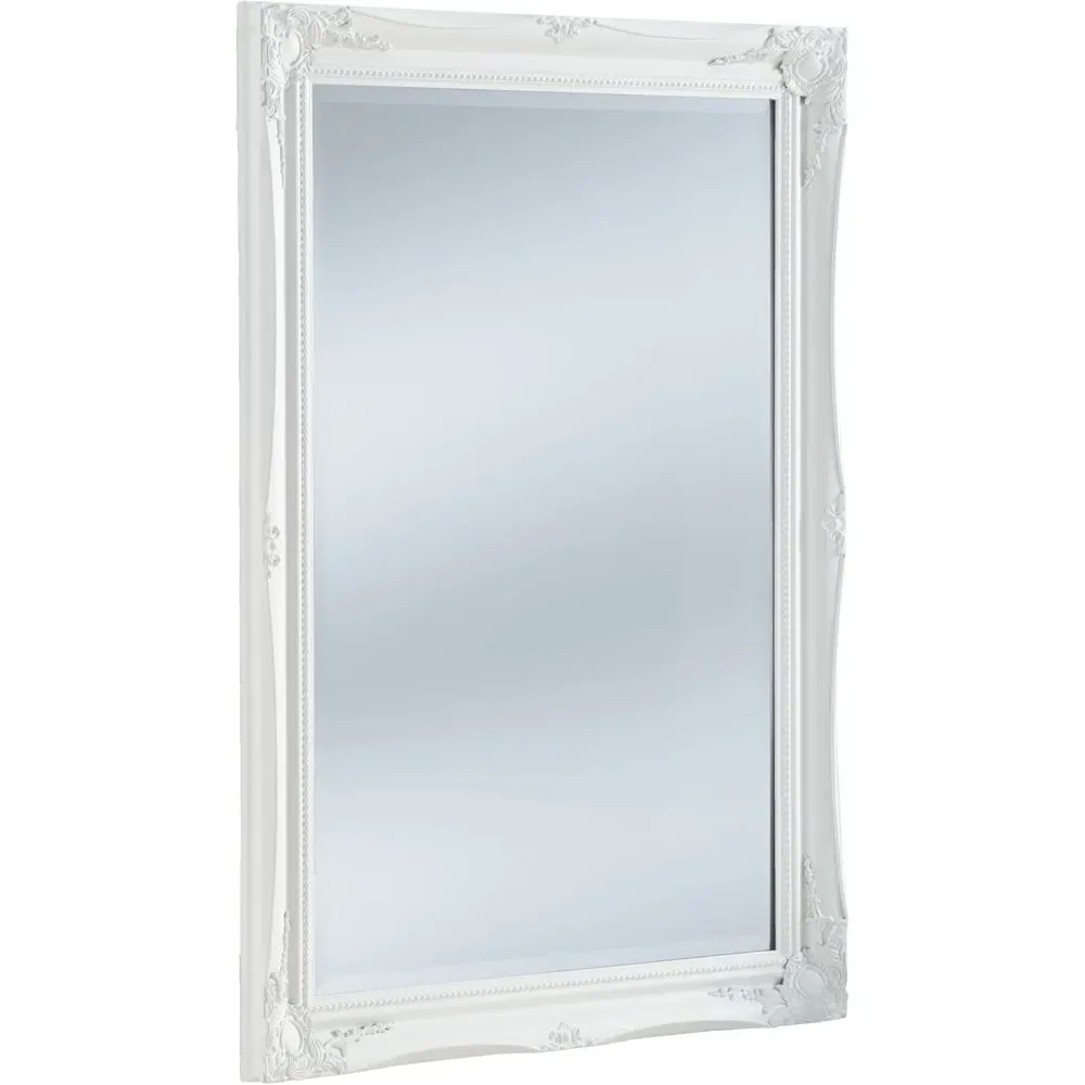 French Style Carved Bevelled Mirror - White