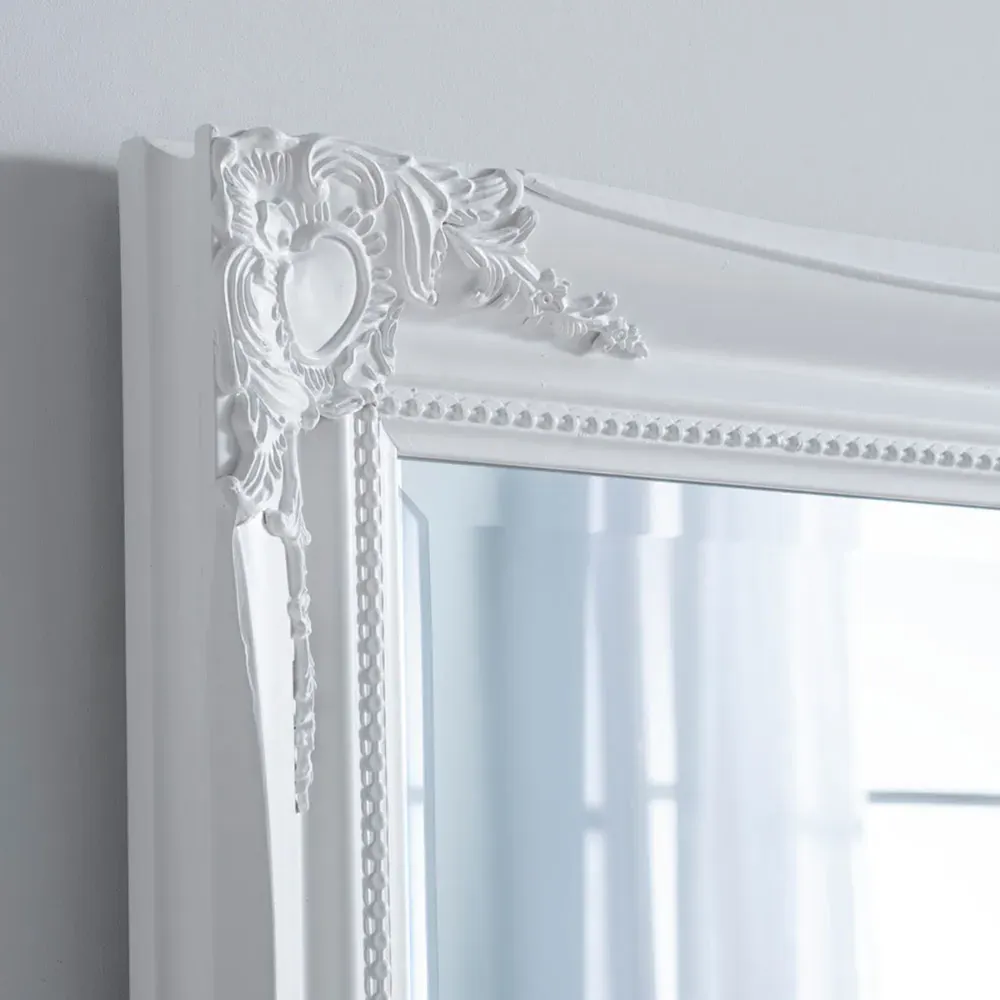 French Style Carved Bevelled Mirror - White
