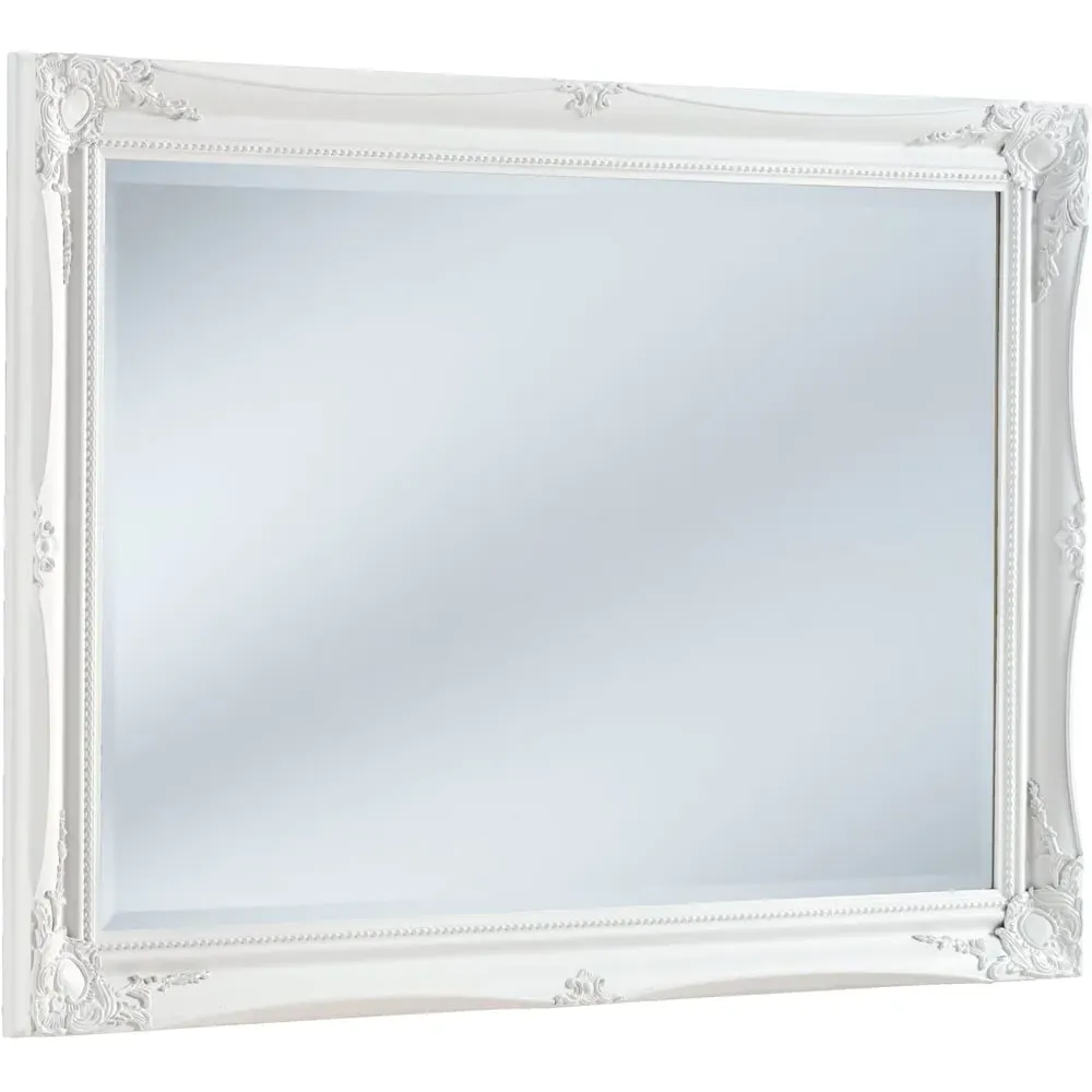 French Style Carved Bevelled Mirror - White
