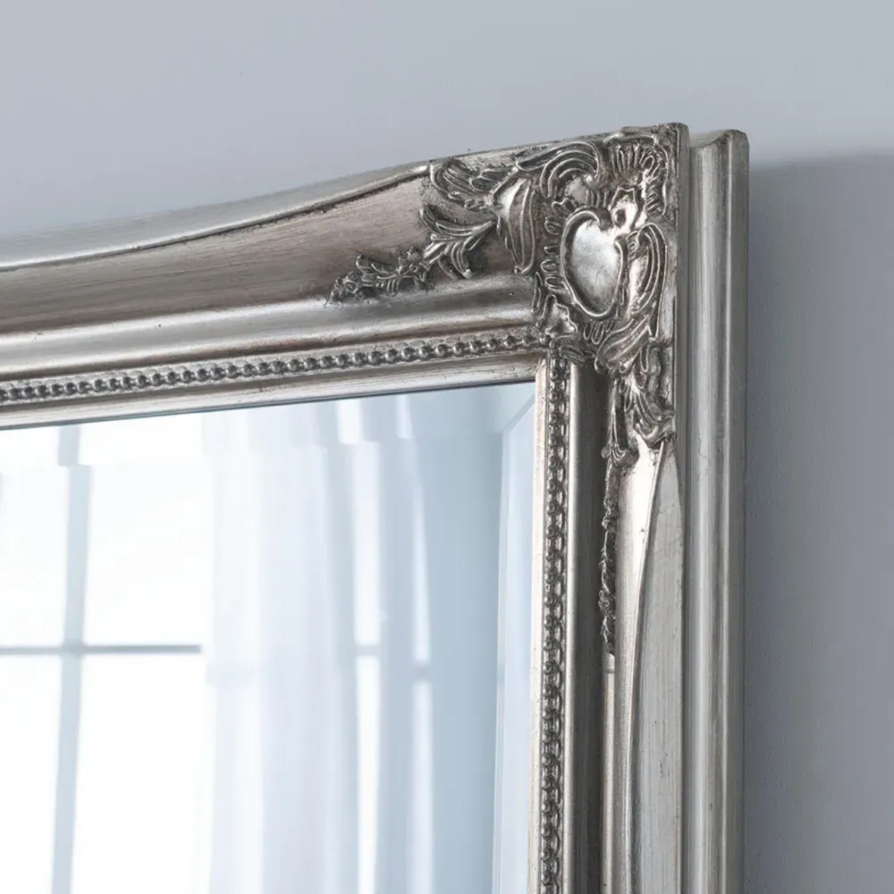 French Style Carved Full Length Bevelled Mirror - Silver