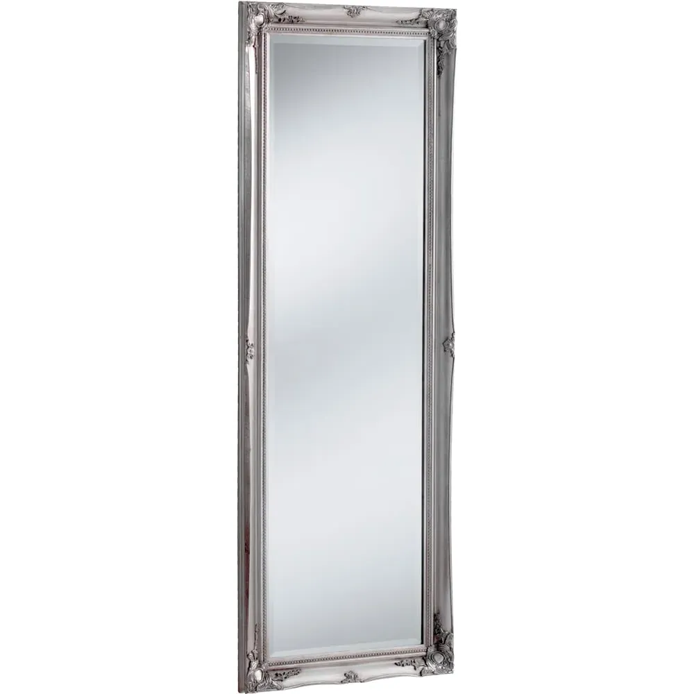 French Style Carved Full Length Bevelled Mirror - Silver