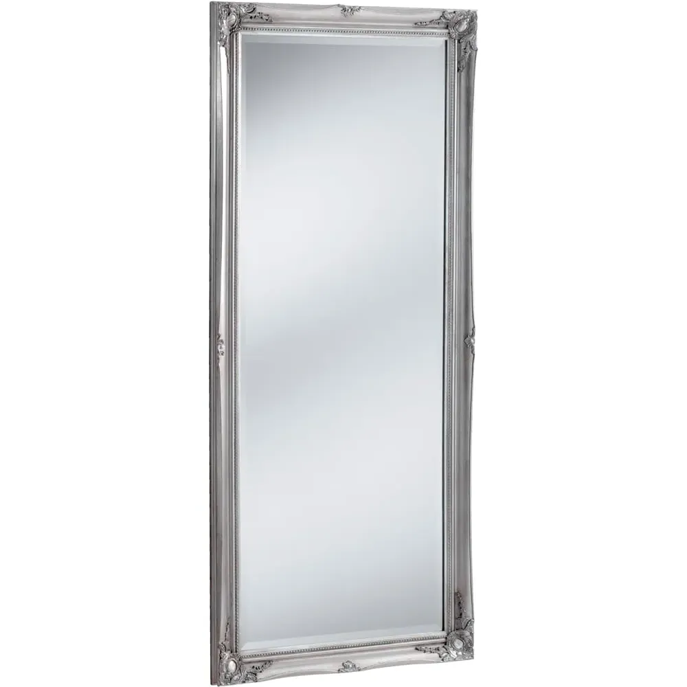 French Style Carved Full Length Bevelled Mirror - Silver