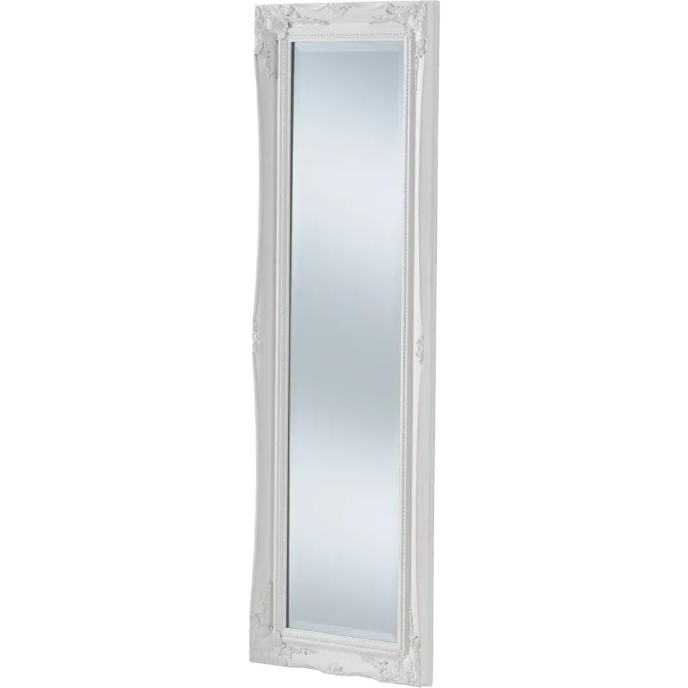 French Style Carved Narrow Bevelled Mirror - White