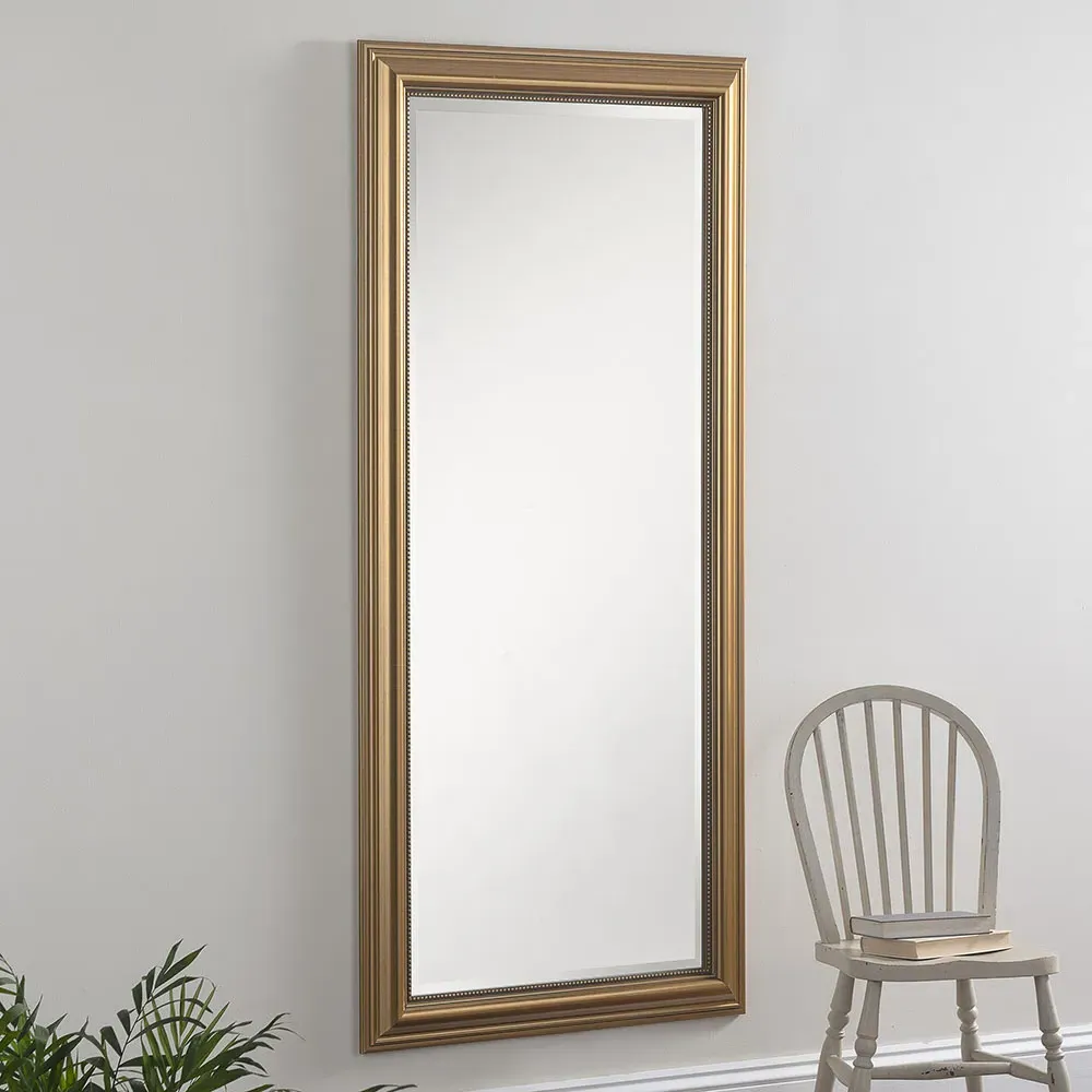 Full Length Beaded Bevelled Mirror - Gold