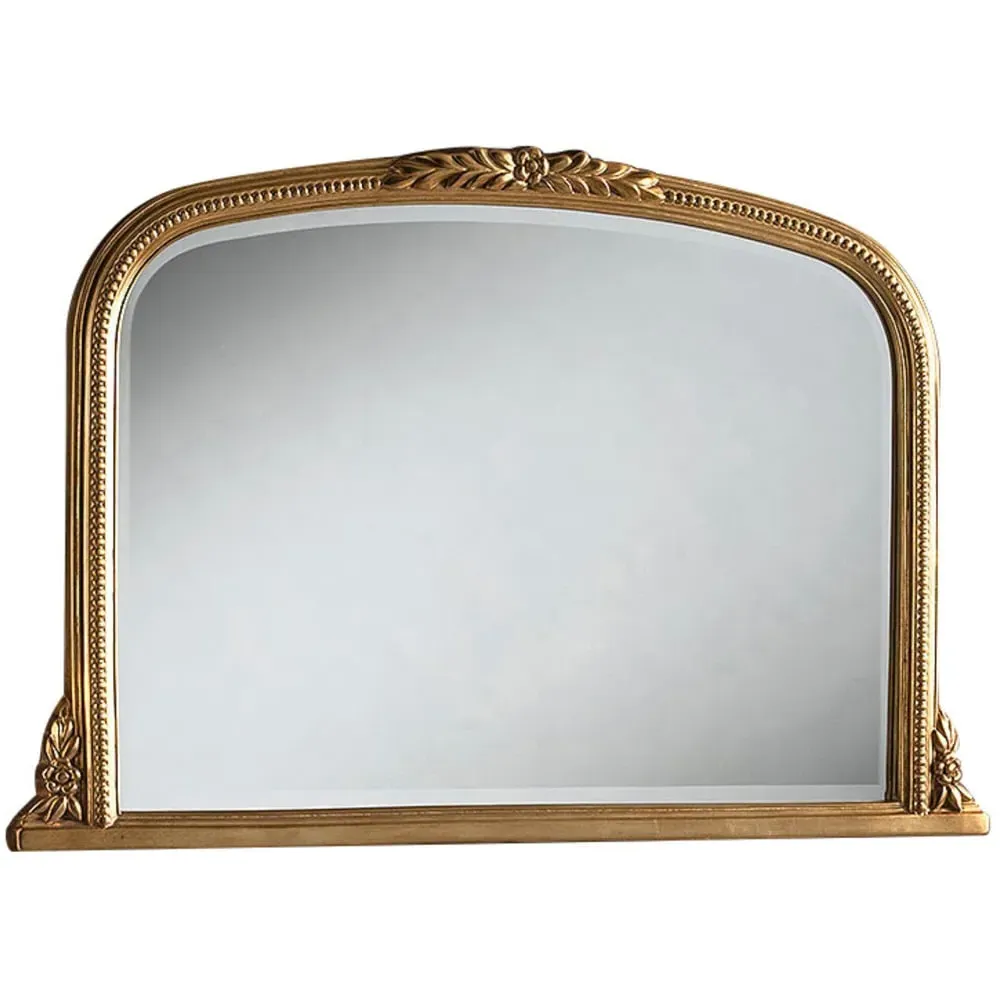 Gold Beaded Overmantle Bevelled Mirror - Gold image