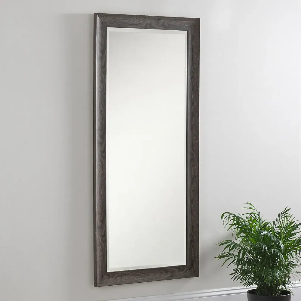 Light Grey Scooped Bevelled Full Length Mirror - Grey