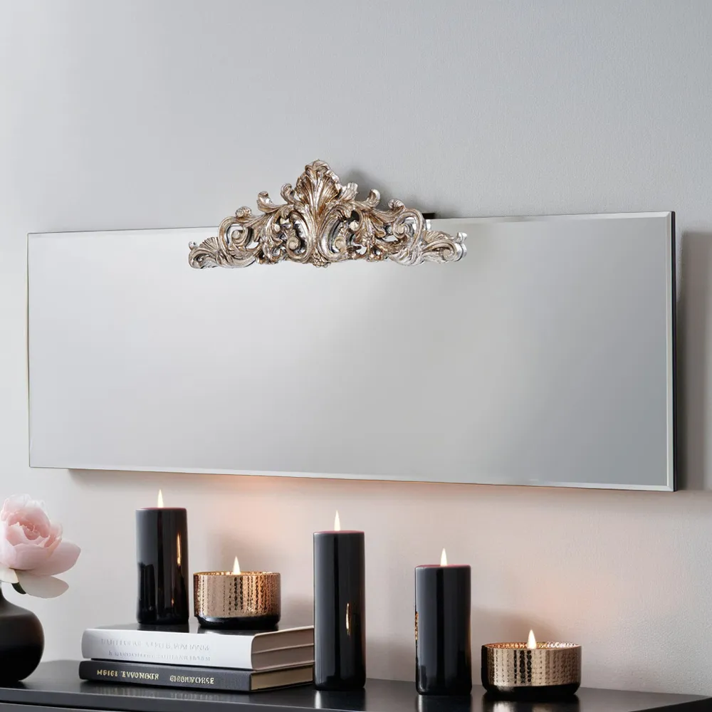 Lombardy Crested Mantle Wall Mirror - Black