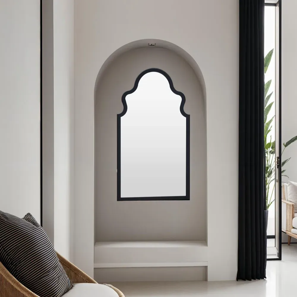 Moroccan Arched Wall Mirror - Black, Wood