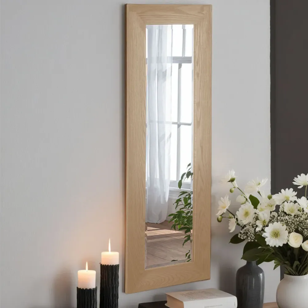 Narrow Bevelled Wall Mirror - Brown, Oak Effect