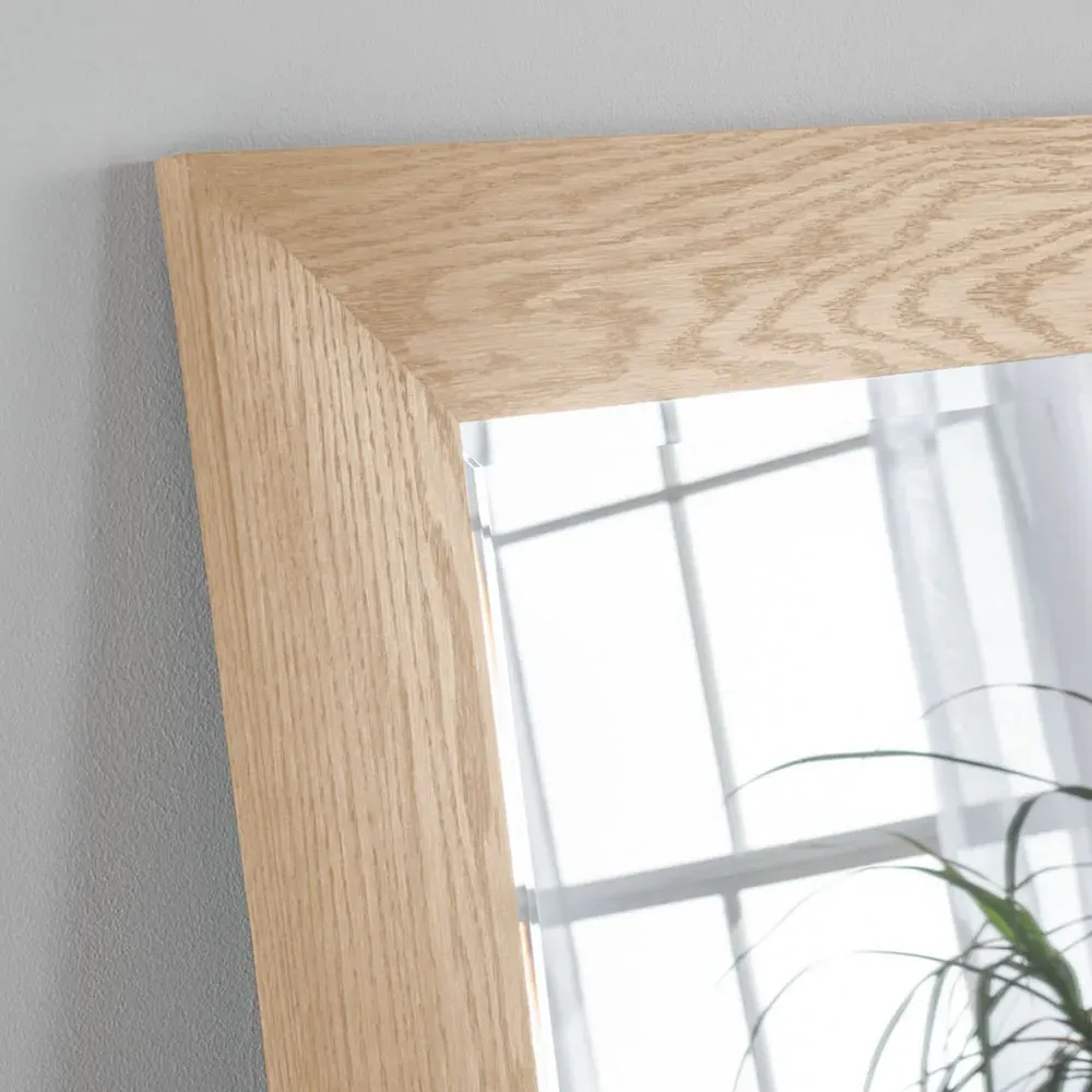 Narrow Bevelled Wall Mirror - Brown, Oak Effect