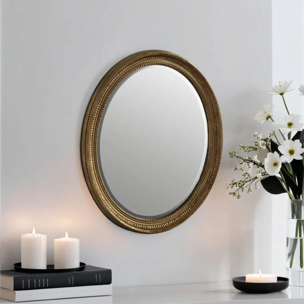 Oval Bevelled Wall Mirror 71 x 61cm - Gold