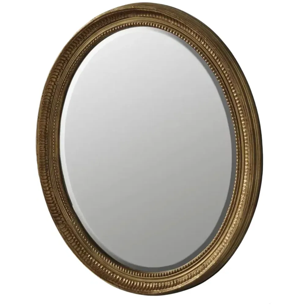 Oval Bevelled Wall Mirror 71 x 61cm - Gold