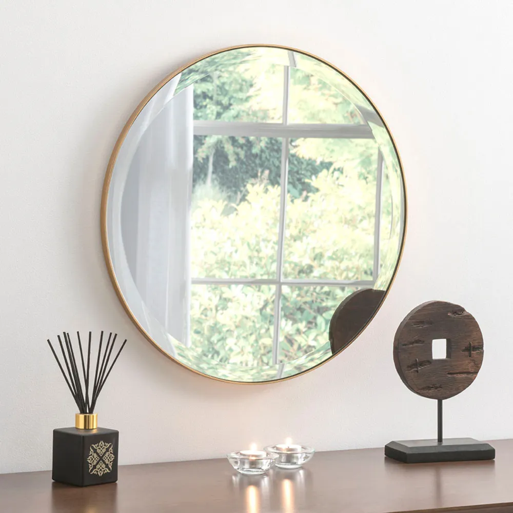 Round Bevelled Wall Mirror 46cm - Gold