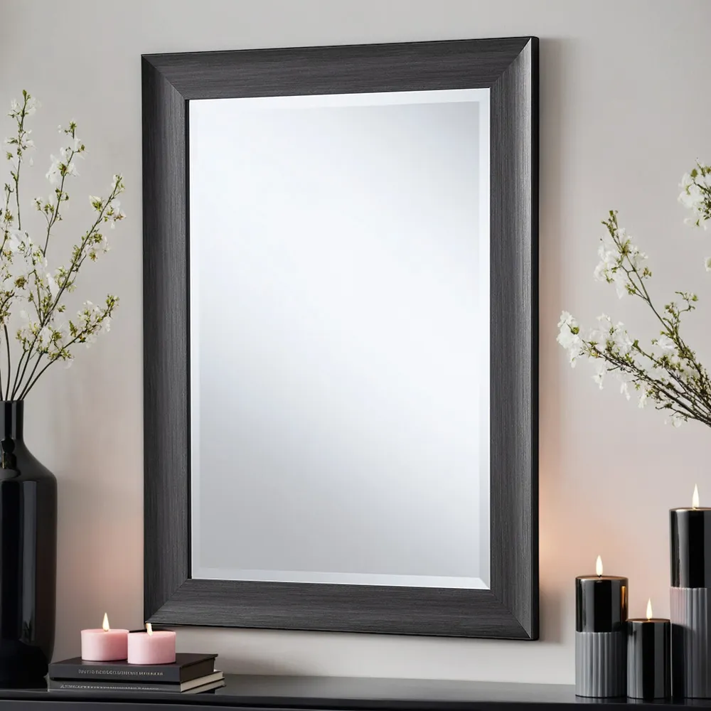 Scooped Bevelled Wall Mirror - Dark Grey