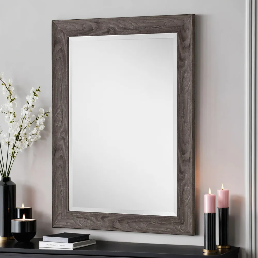 Scooped Bevelled Wall Mirror - Light Grey