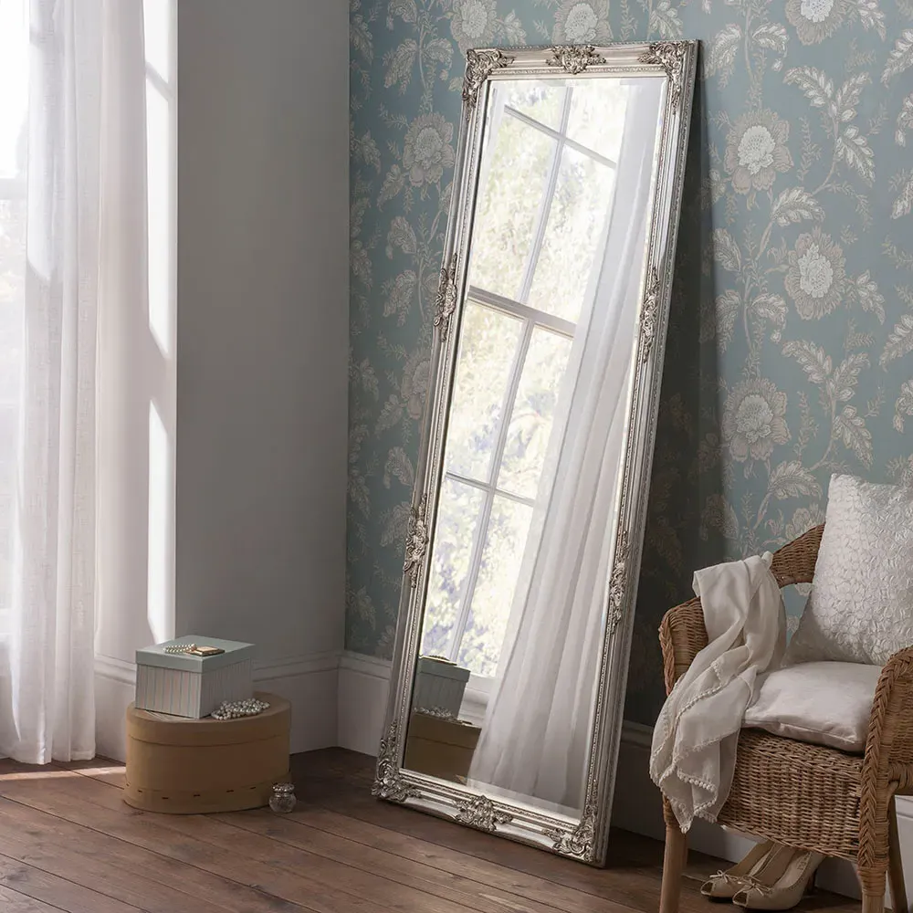 Silver Carved Full Length Mirror - Silver