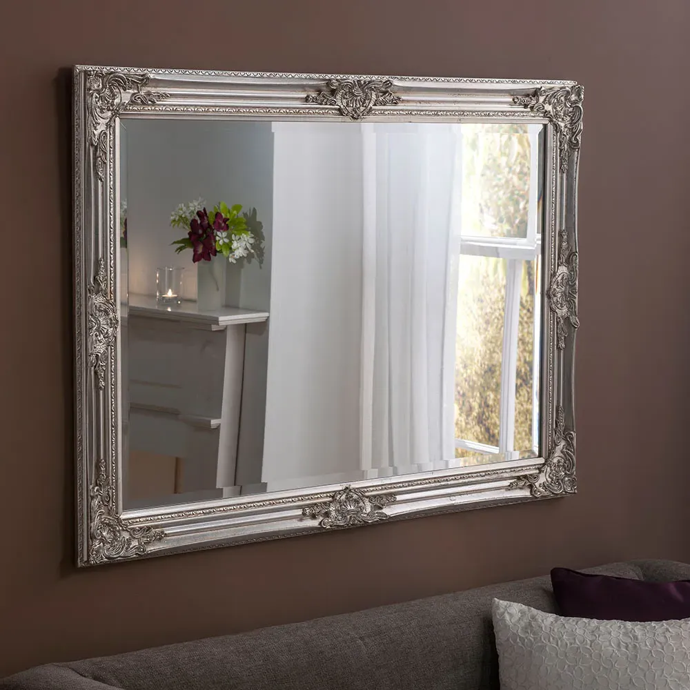 Silver Carved Rectangular Wall Mirror - Silver