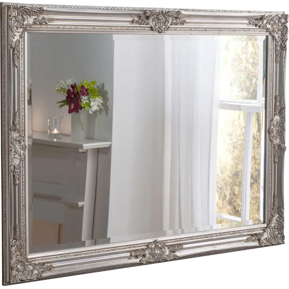 Silver Carved Rectangular Wall Mirror - Silver