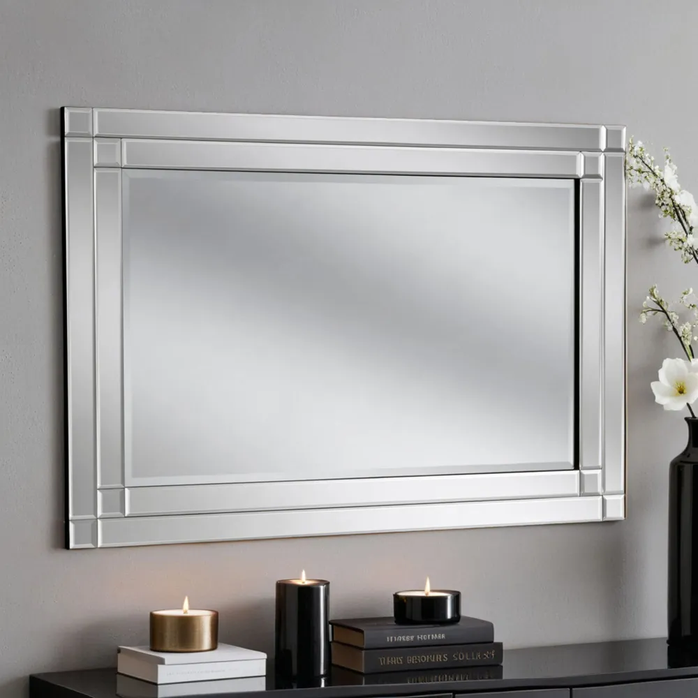 Silver Double Bevelled Wall Mirror 60 x 90cm - Black