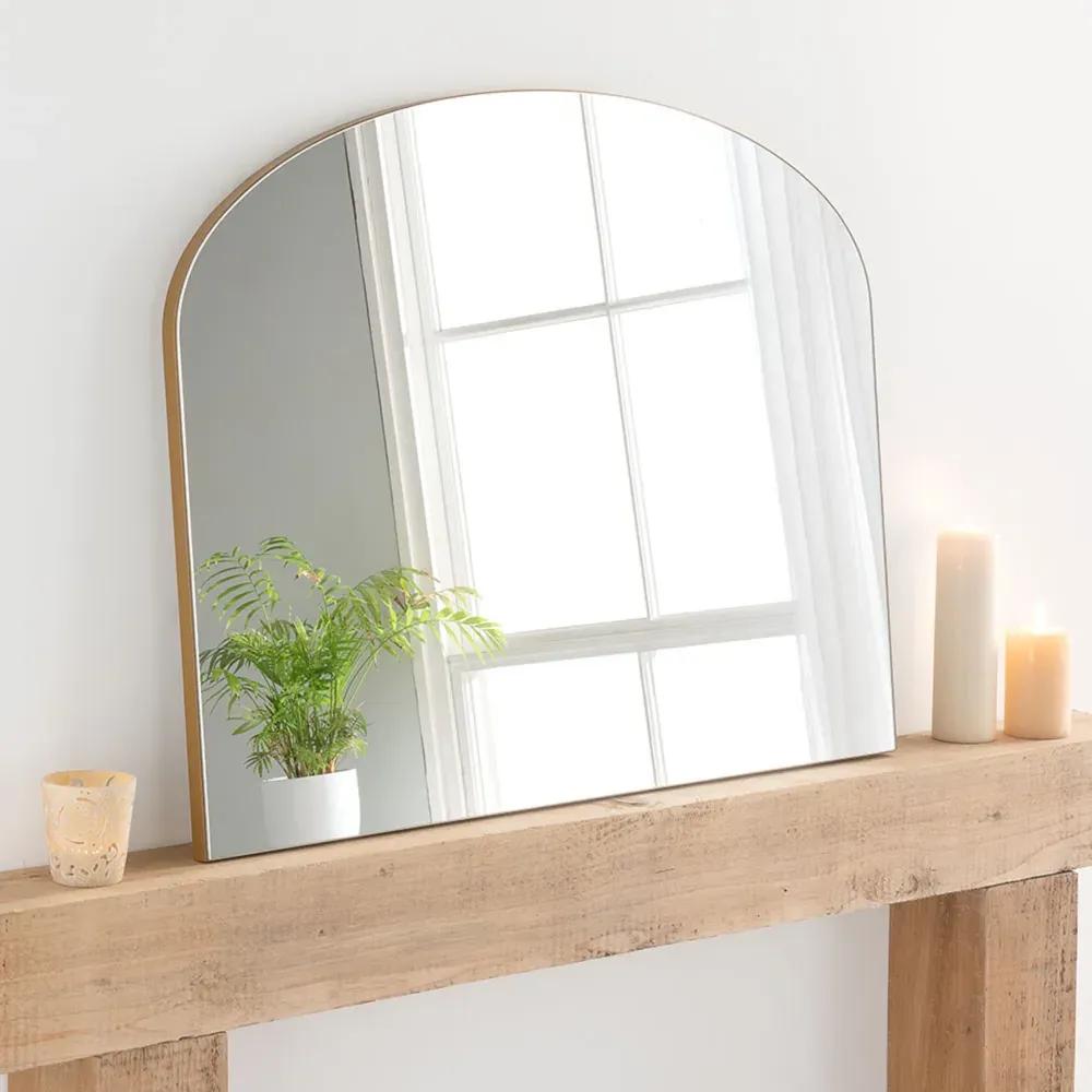 Simple Arched Overmantle Mirror - Gold