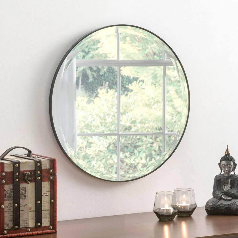 Simplicity Round Bevelled Wall Mirror 46cm - Black
