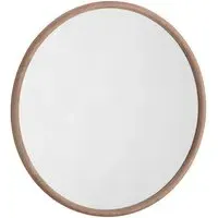 Solid Oak Round Wall Mirror 90cm - Brown