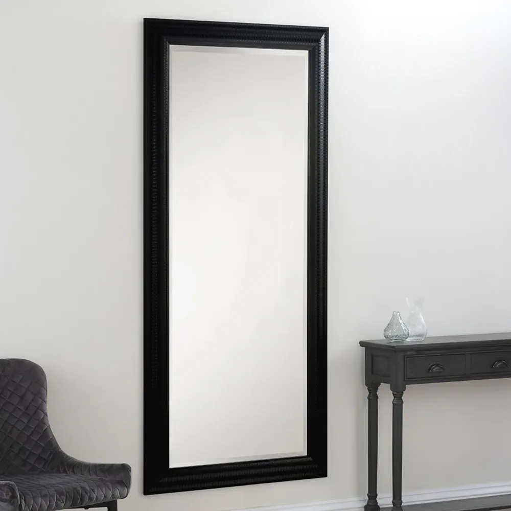 Textured Full Length Mirror with Bevelled Edges - Black