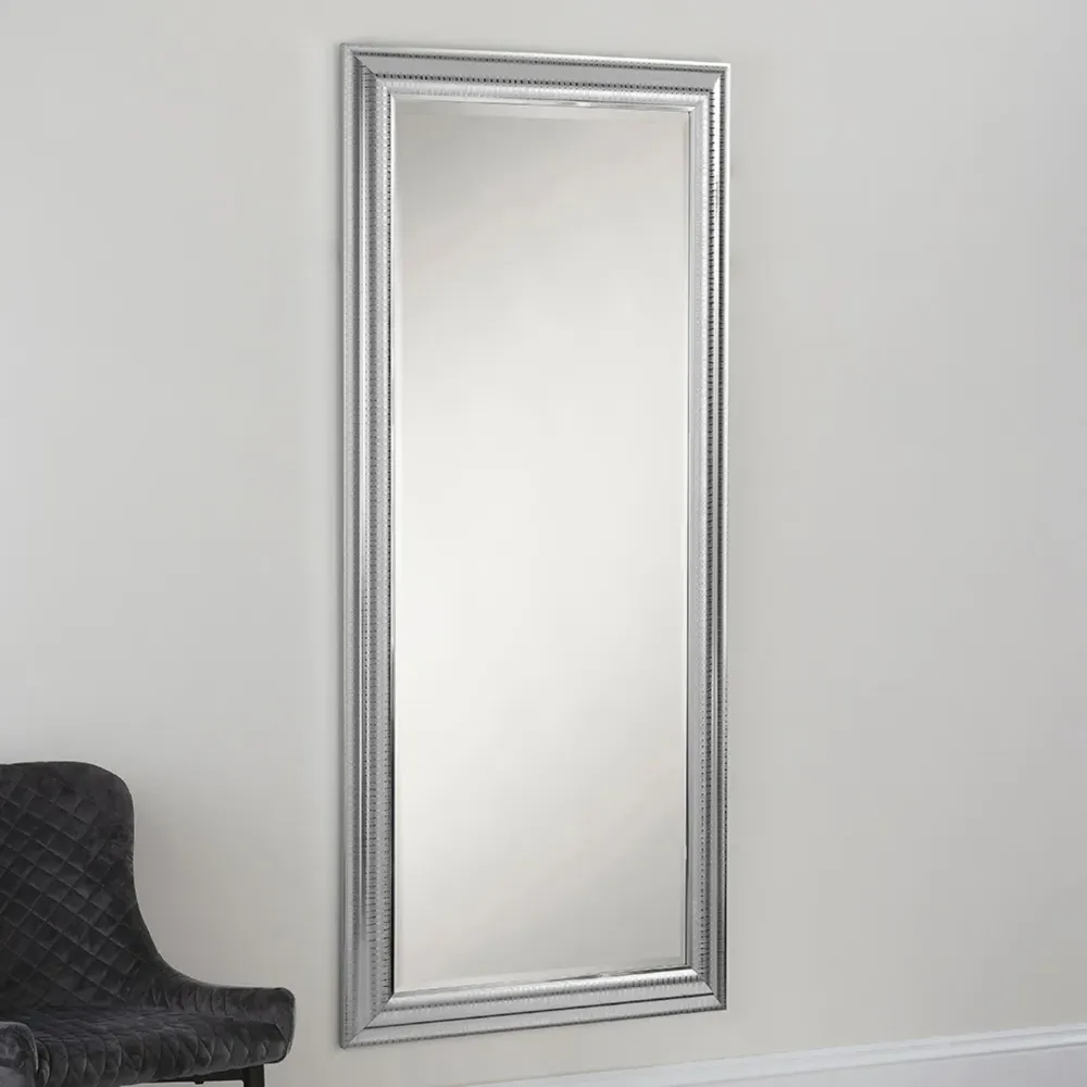 Textured Full Length Mirror with Bevelled Edges - Silver
